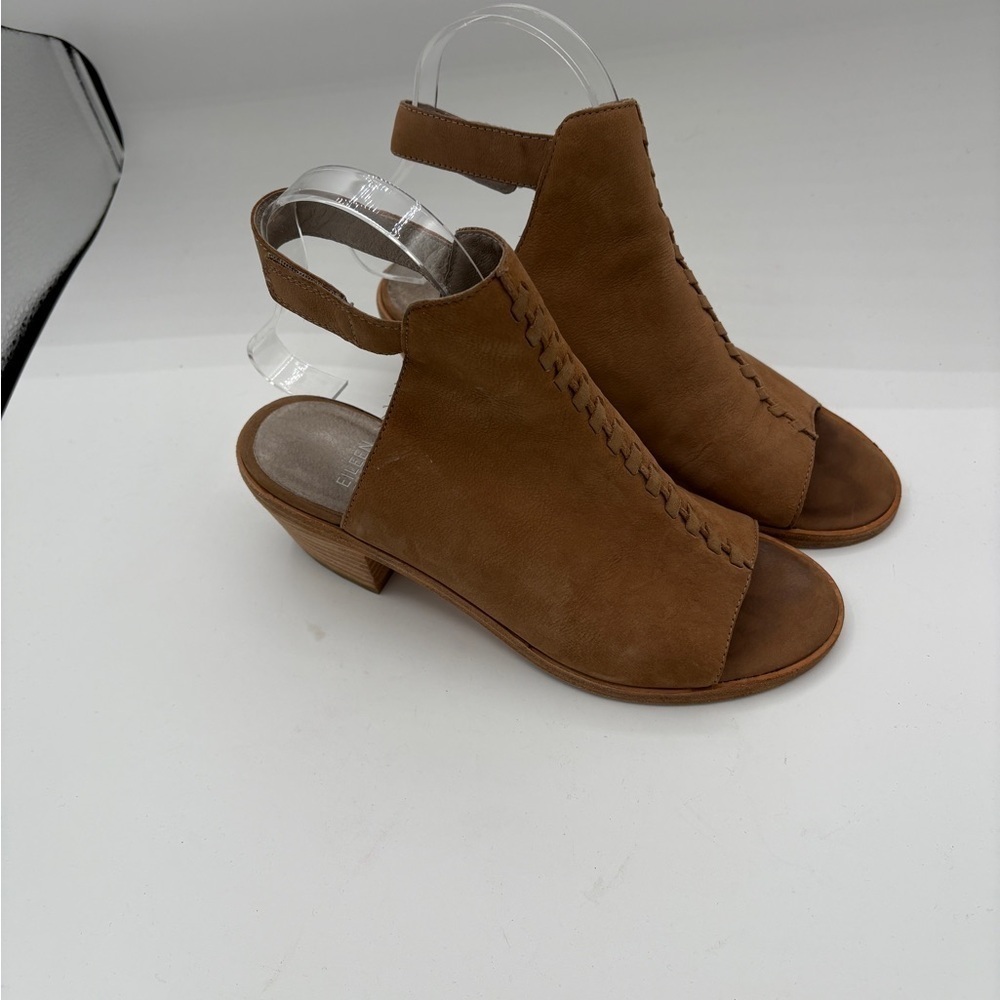 Eileen Fisher Brown Suede Mules with Open Toe and Adjustable Strap